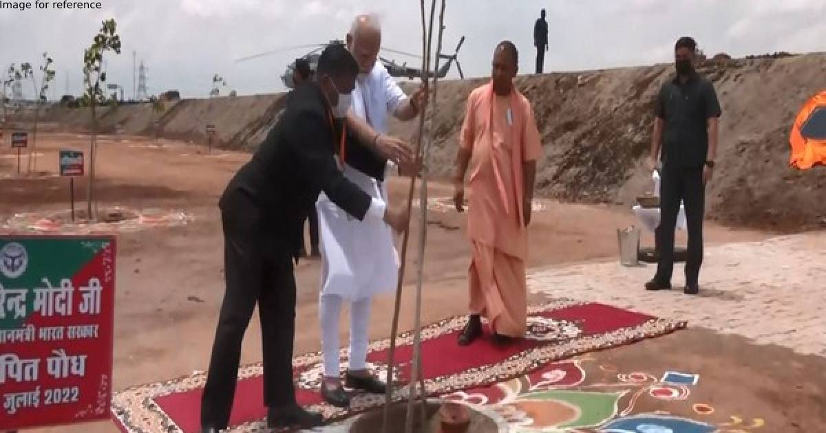 PM Modi plants sapling at site of Bundelkhand Expressway inauguration in UP
